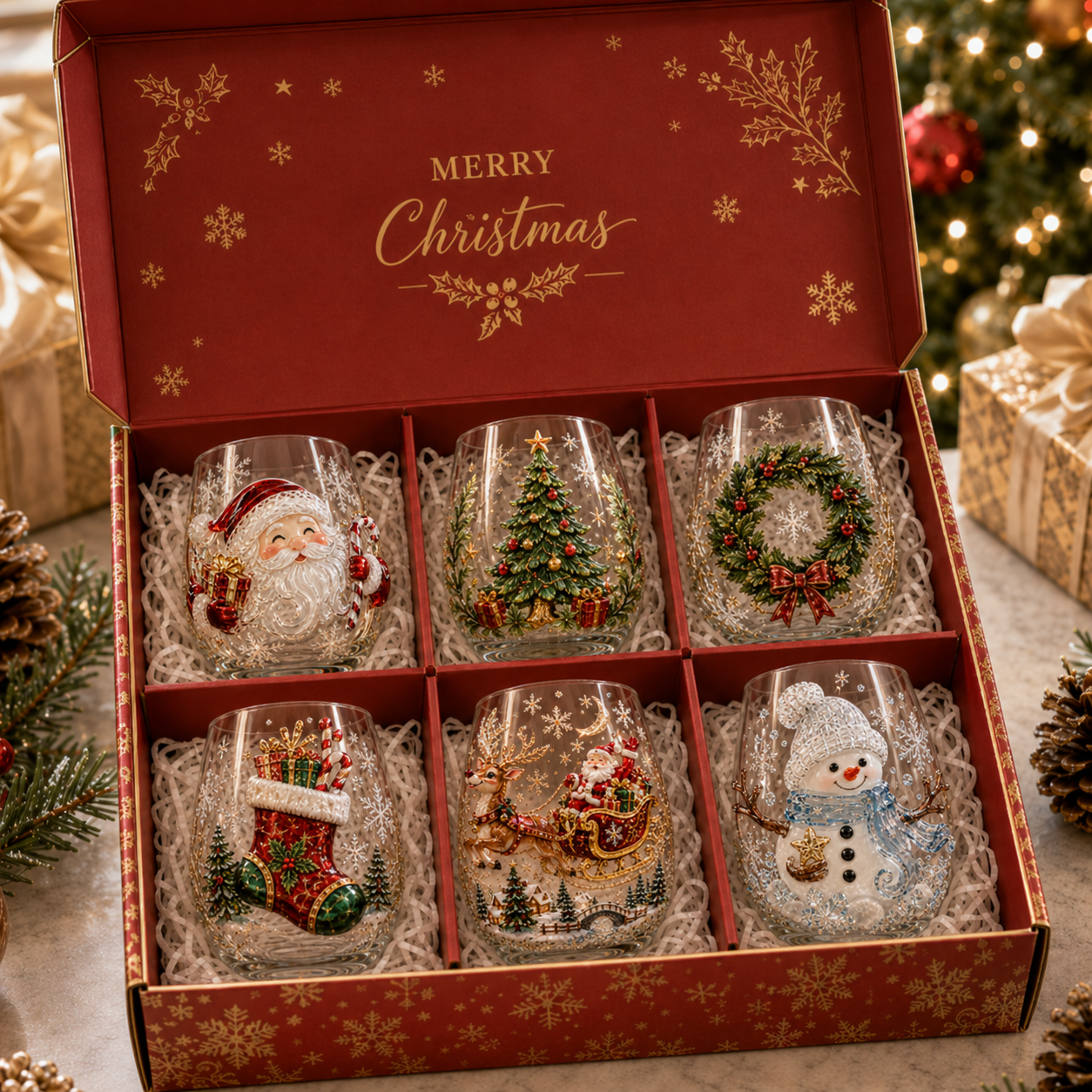 🎅Magical Christmas 3D Glass Cup Collection – Santa, Reindeer, Snowman & Christmas Tree