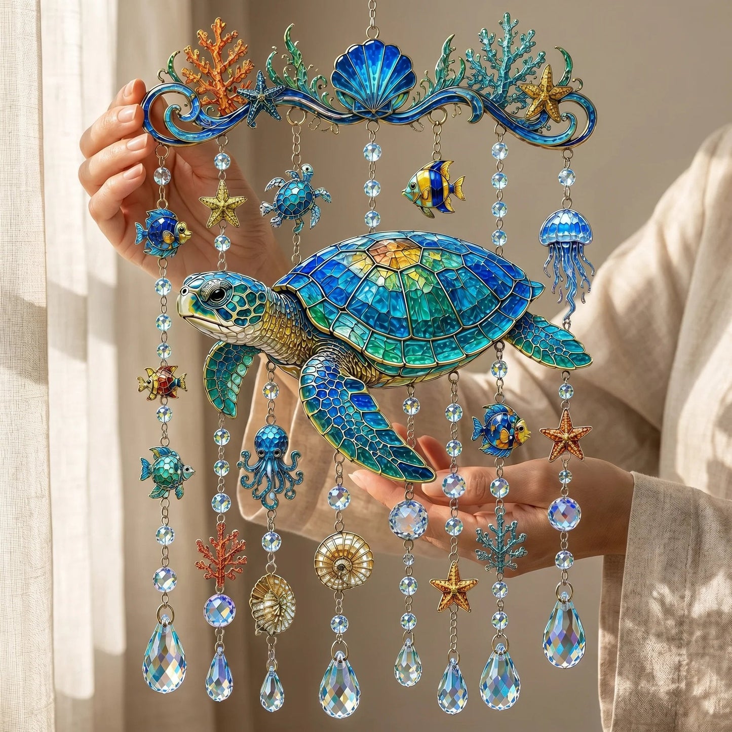 🐋🐋 Ocean-Themed Crystal Wind Chime – Bring the Ocean Glow to Your Garden (📦Buy 2 Free Shipping)