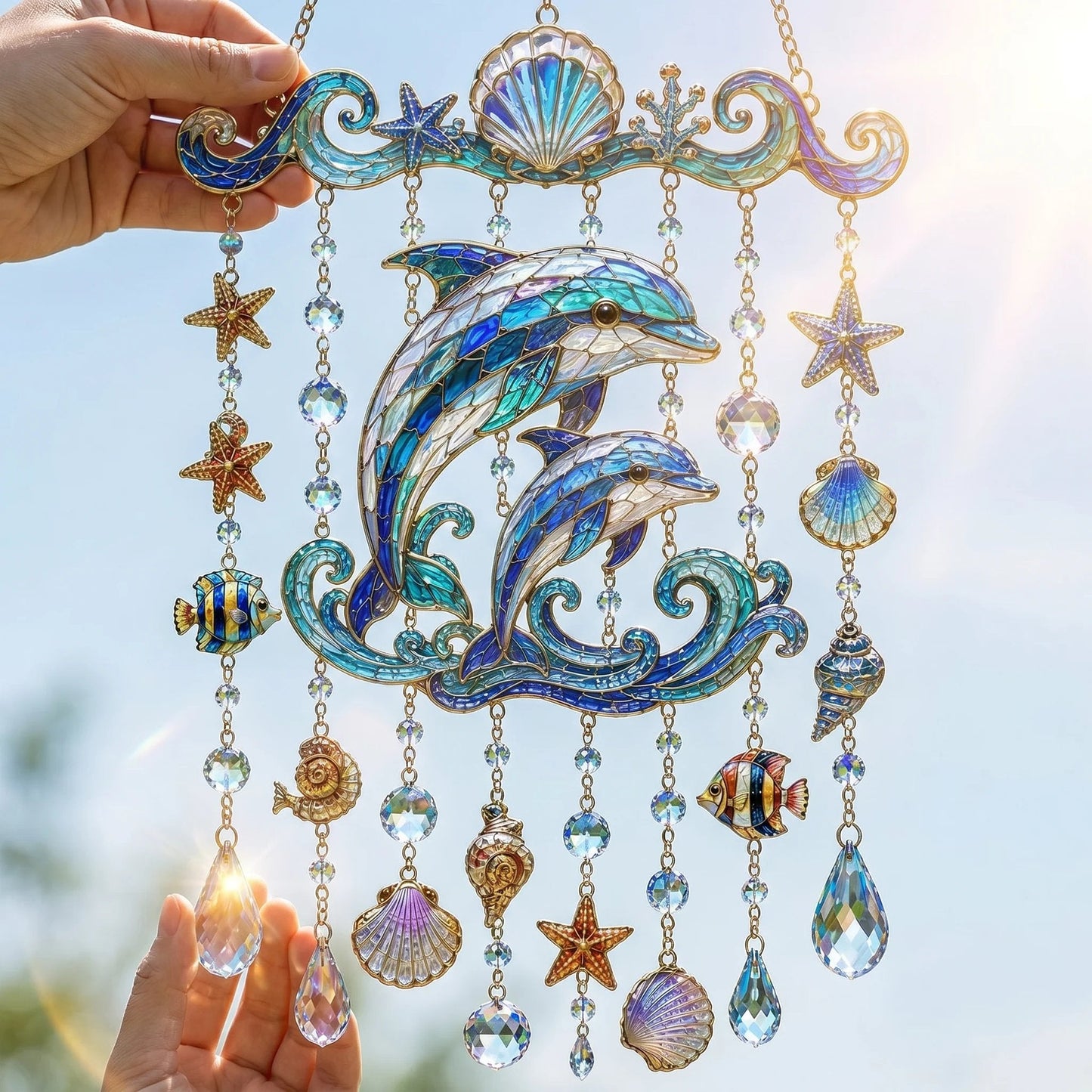 🐋🐋 Ocean-Themed Crystal Wind Chime – Bring the Ocean Glow to Your Garden (📦Buy 2 Free Shipping)