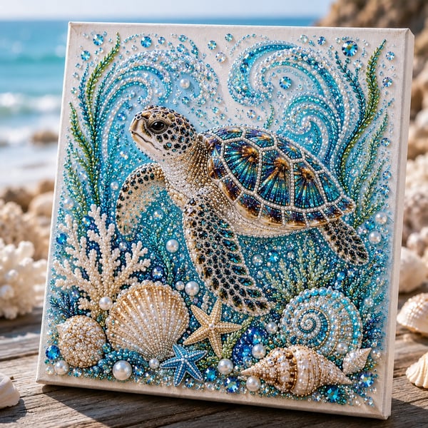 🌊🔥 Last Day 50% OFF - 🌊✨ Ocean Theme Pearl Art DIY Kit – Relaxing DIY Craft to Create Stunning Coastal Artwork