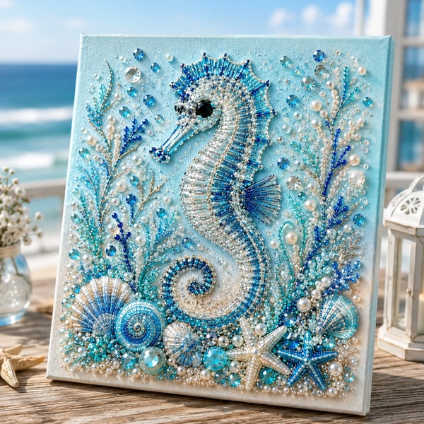 🌊🌊🔥 Last Day 50% OFF - 🌊✨ Ocean Theme Pearl Art DIY Kit – Relaxing DIY Craft to Create Stunning Coastal Artwork
