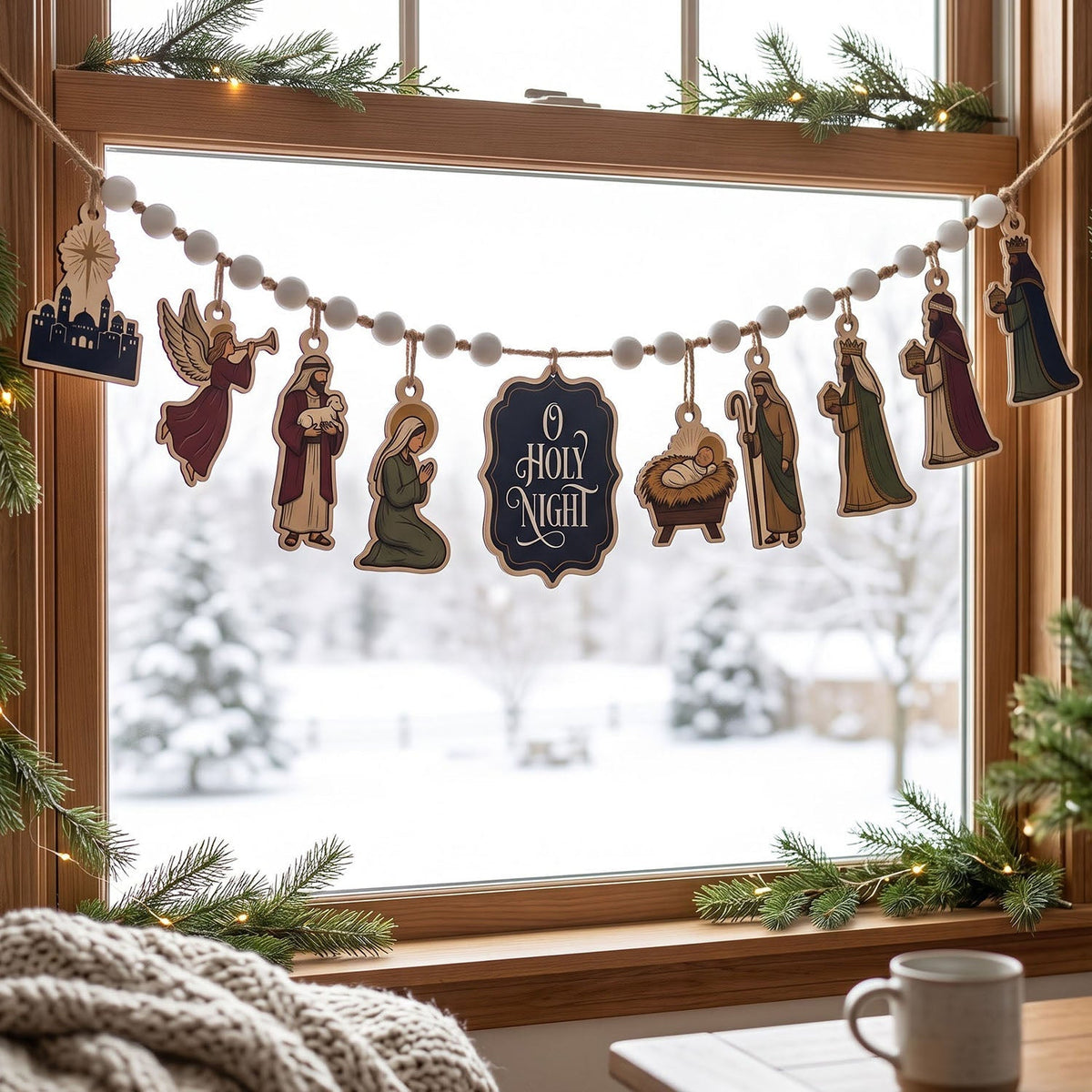 Nativity Scene Christmas Wooden Garland