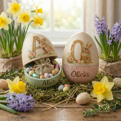 Personalized Watercolor Easter Egg – Hollow Wooden Keepsake for Kids - Buy 2 Free Shipping