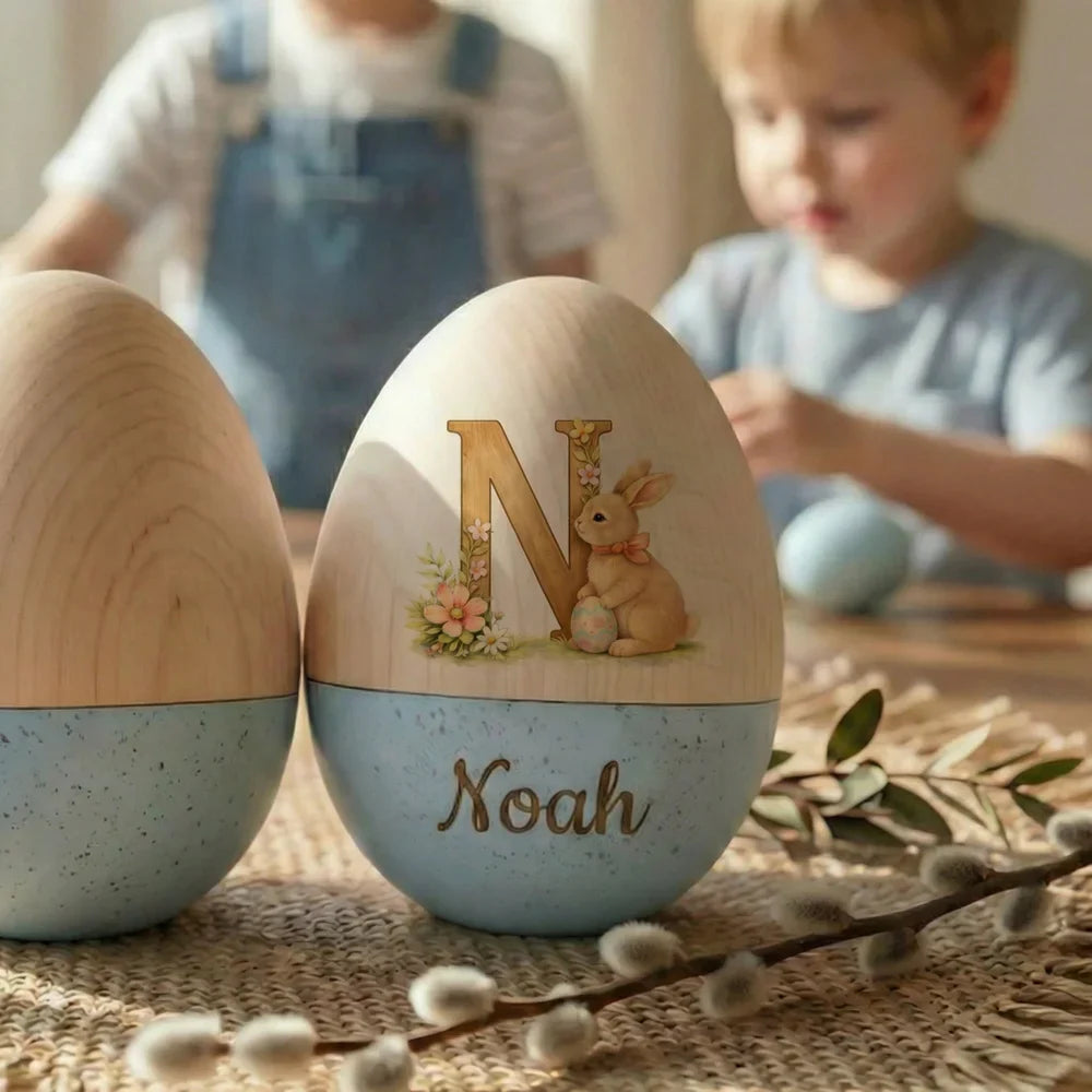 Personalized Watercolor Easter Egg – Hollow Wooden Keepsake for Kids - Buy 2 Free Shipping