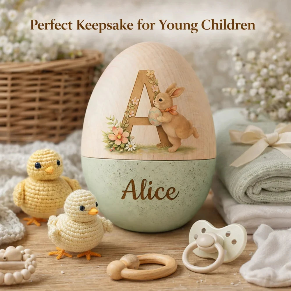 Personalized Watercolor Easter Egg – Hollow Wooden Keepsake for Kids - Buy 2 Free Shipping