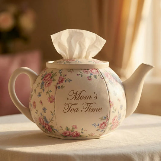 Personalized Teapot Tissue Box Cover, Custom Name Floral Decorative Tissue Holder