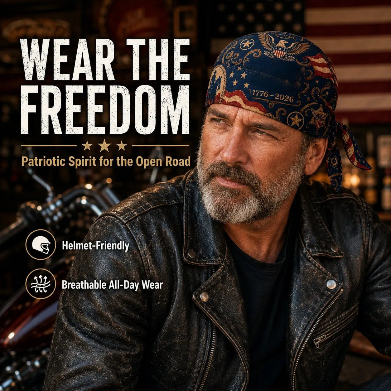 🏍️🏍️America 250 Cycling Pirate Hat / Biker Headwrap