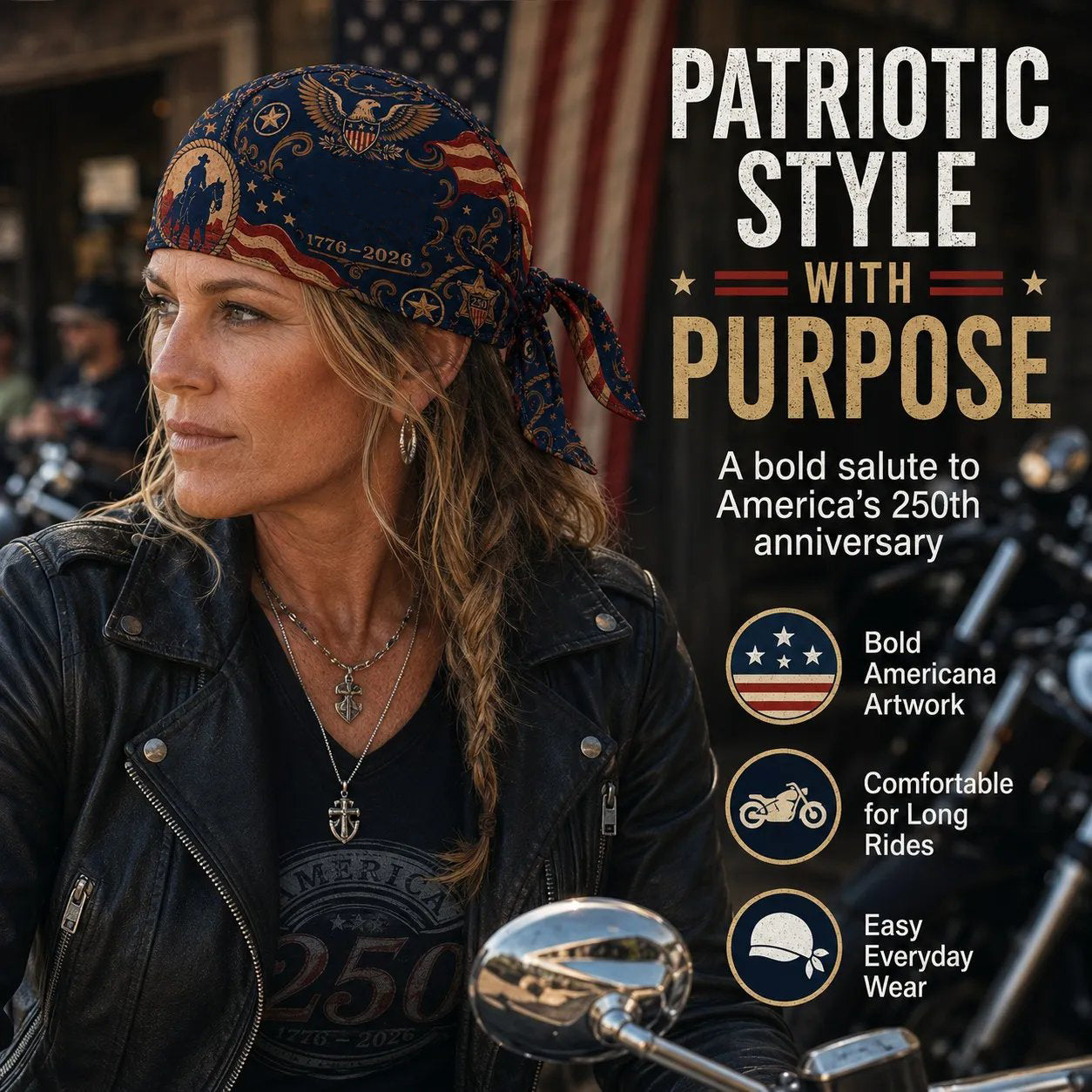 🏍️🏍️America 250 Cycling Pirate Hat / Biker Headwrap