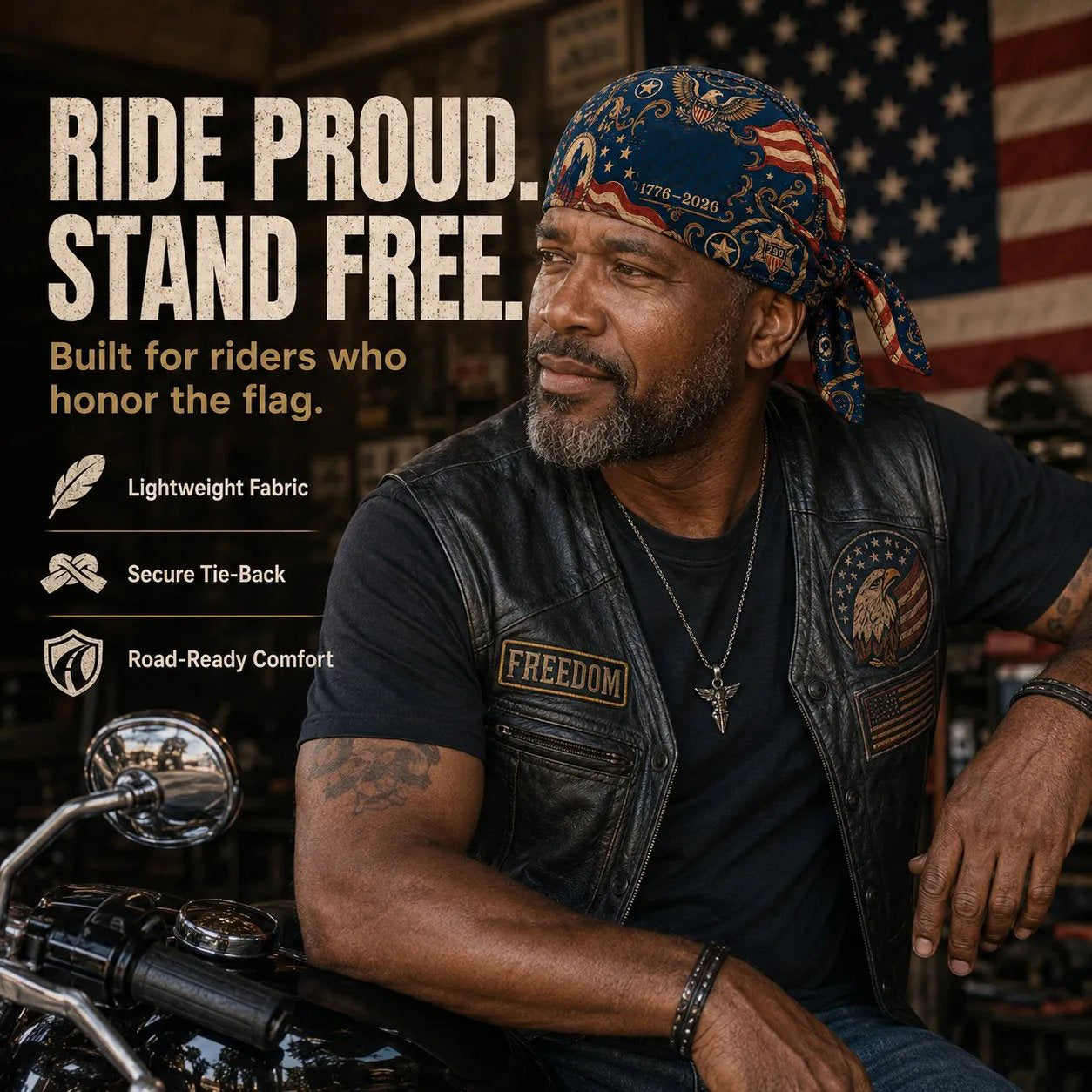 🏍️🏍️America 250 Cycling Pirate Hat / Biker Headwrap