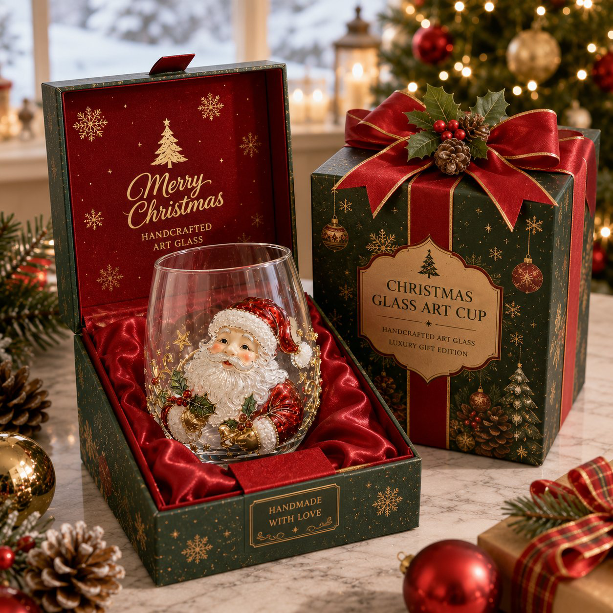 🎄🎄✨ Christmas Glass Art Cup | Luxury  Holiday Glassware for Drinks, Decor & Christmas Gifts 🎁