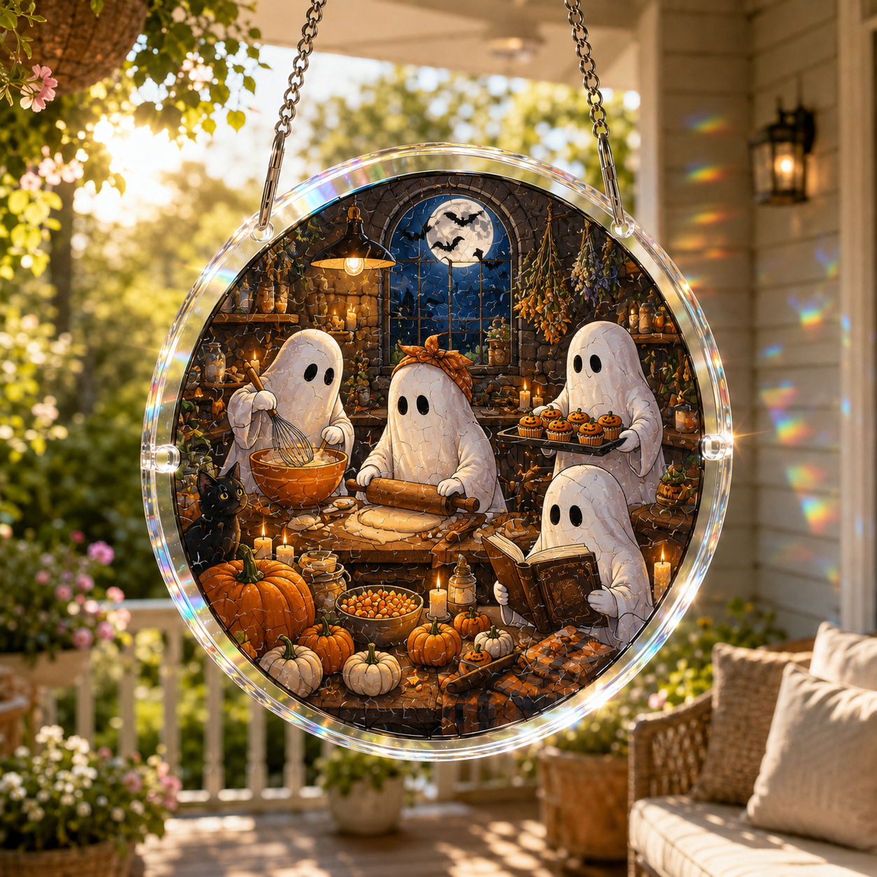 👻👻Halloween Acrylic Jigsaw Puzzle Suncatcher - Gothic Haunted House & Moon