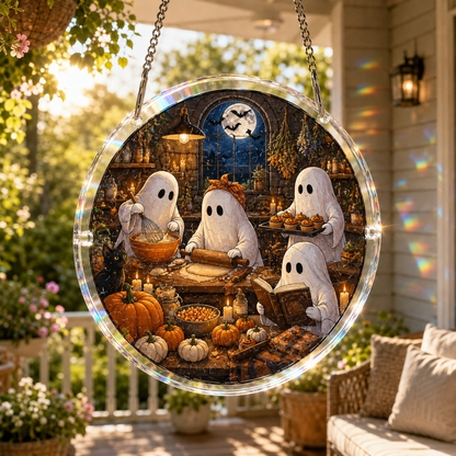 👻👻Halloween Acrylic Jigsaw Puzzle Suncatcher - Gothic Haunted House & Moon