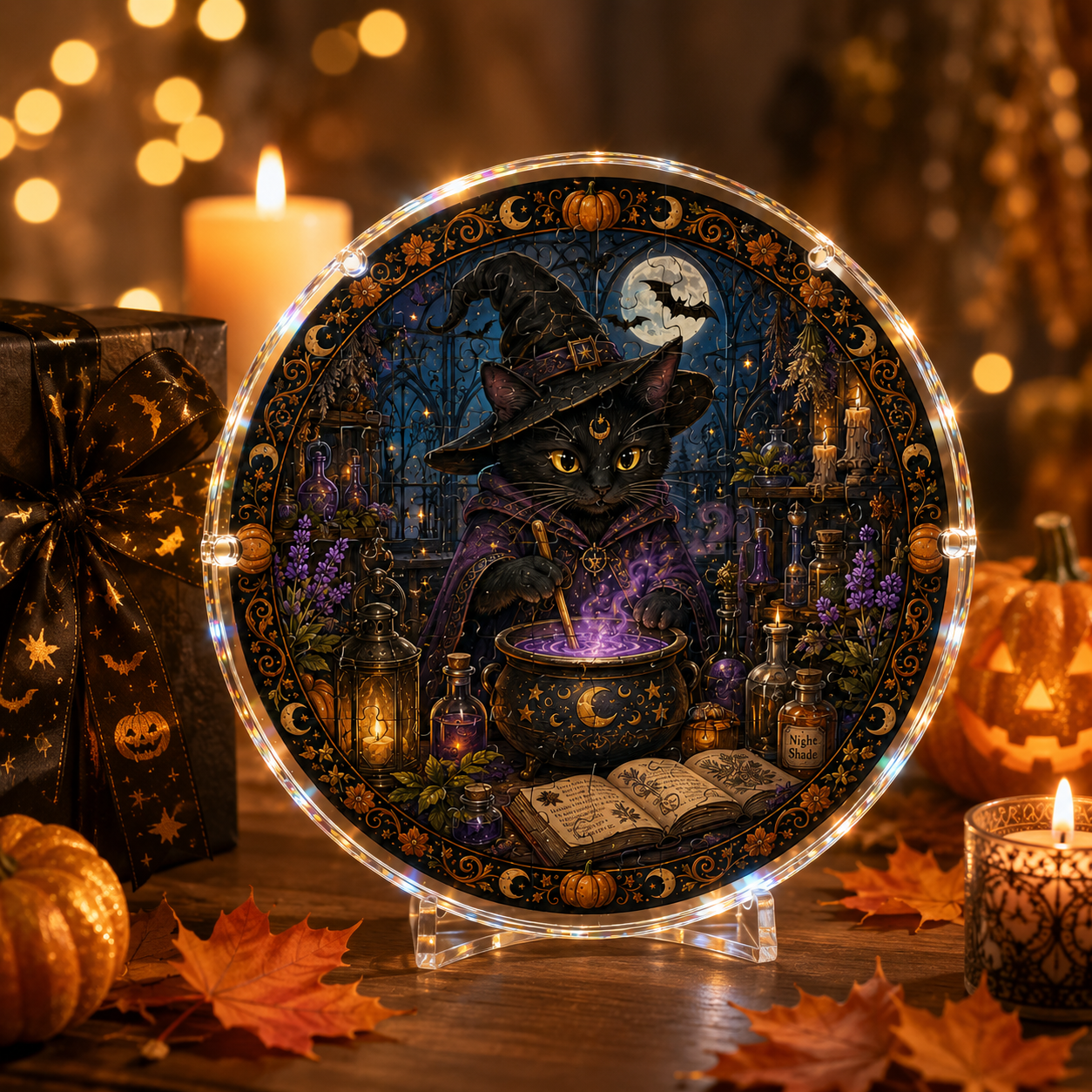 👻👻Halloween Acrylic Jigsaw Puzzle Suncatcher - Gothic Haunted House & Moon