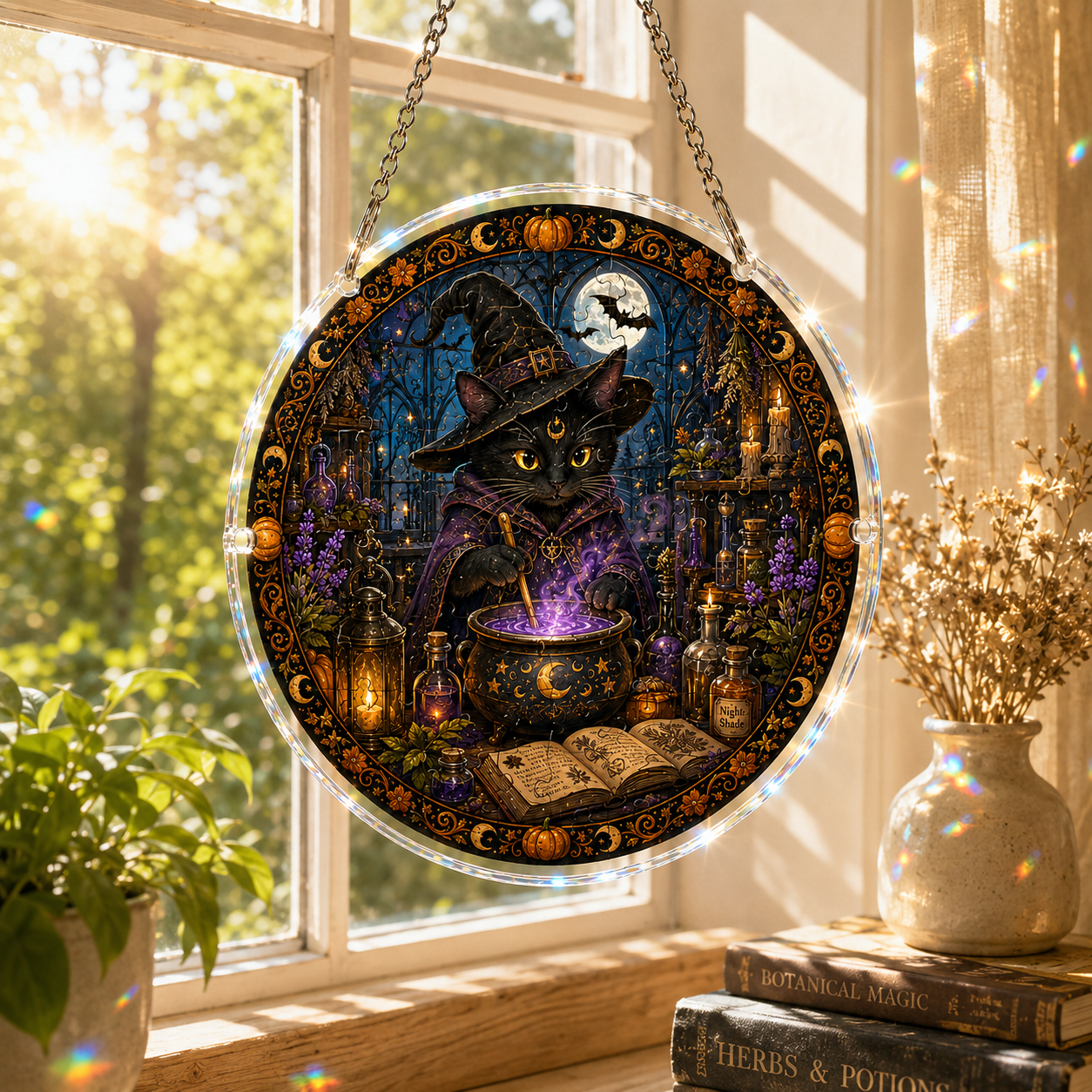👻👻Halloween Acrylic Jigsaw Puzzle Suncatcher - Gothic Haunted House & Moon