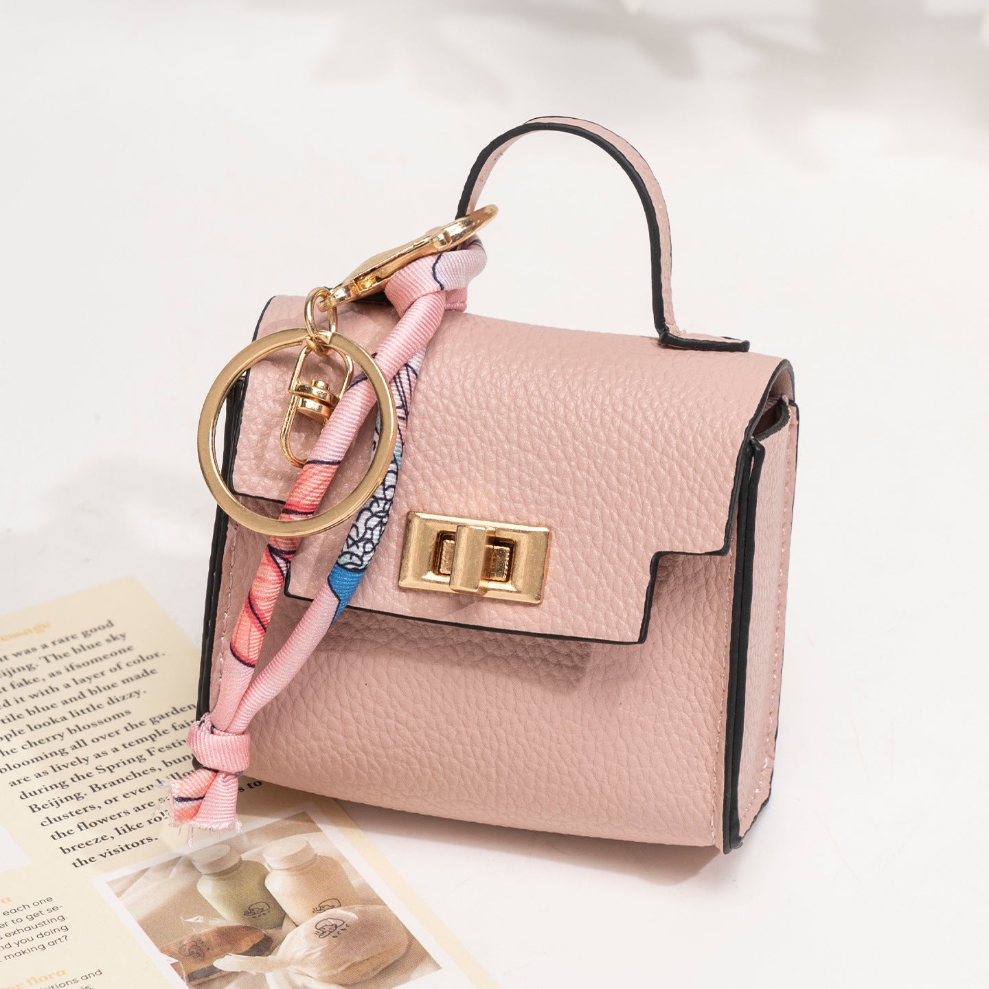 Mini Square Bag Pendant Keychain - High Quality Leather with Colorful Strap