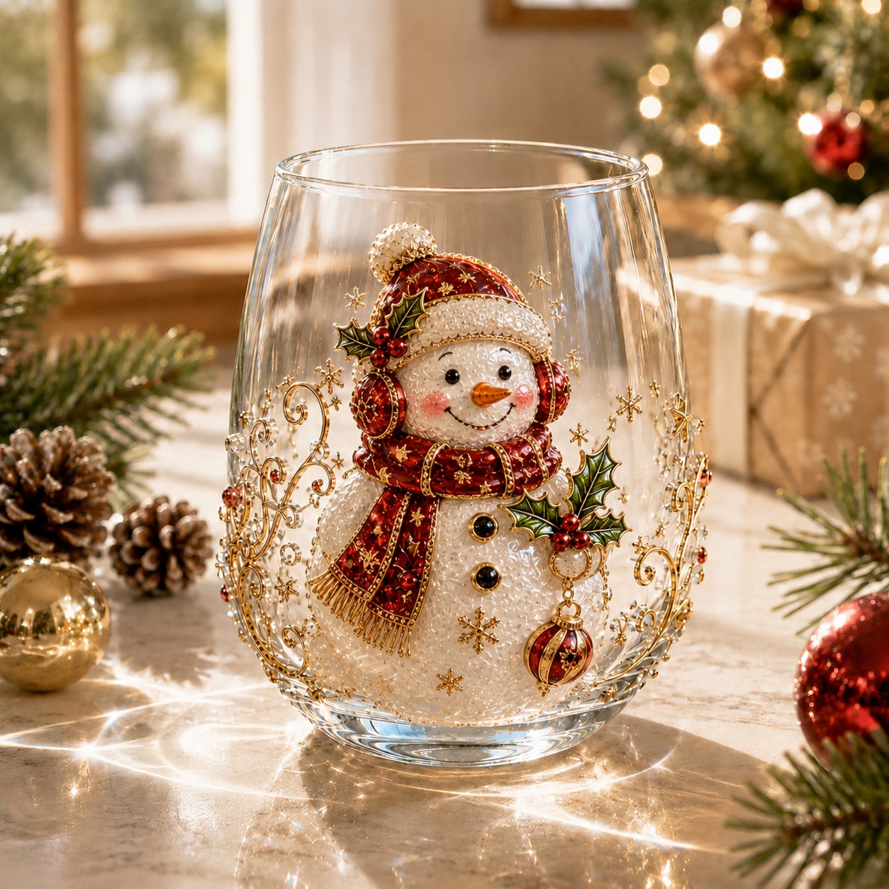 🎄🎄✨ 3D Christmas Glass Art Cup | Luxury Raised Holiday Glassware for Drinks, Decor & Christmas Gifts 🎁