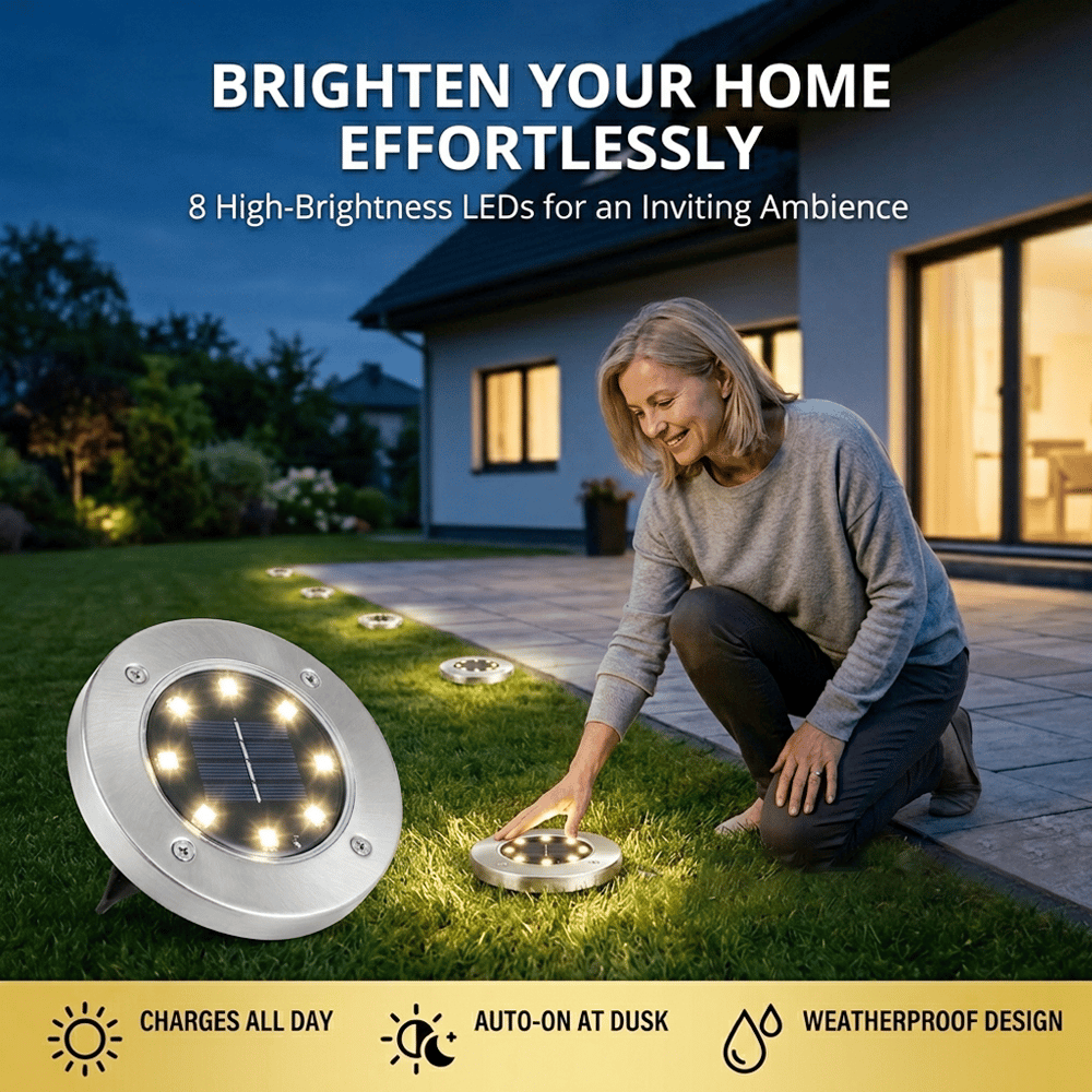 🌙 Solar Ground Lights – 8 LED Outdoor Disk Lights
