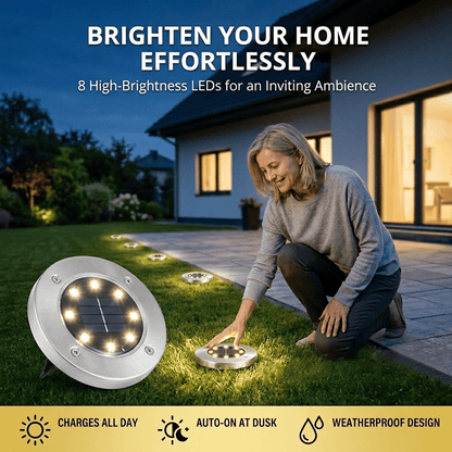 🌙 Solar Ground Lights – 8 LED Outdoor Disk Lights