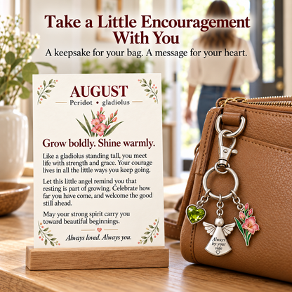 ⏳ Last Day 50% OFF —👼 Always By Your Side: Birth Month Angel & Flower Keychain + Keepsake Card 🌸