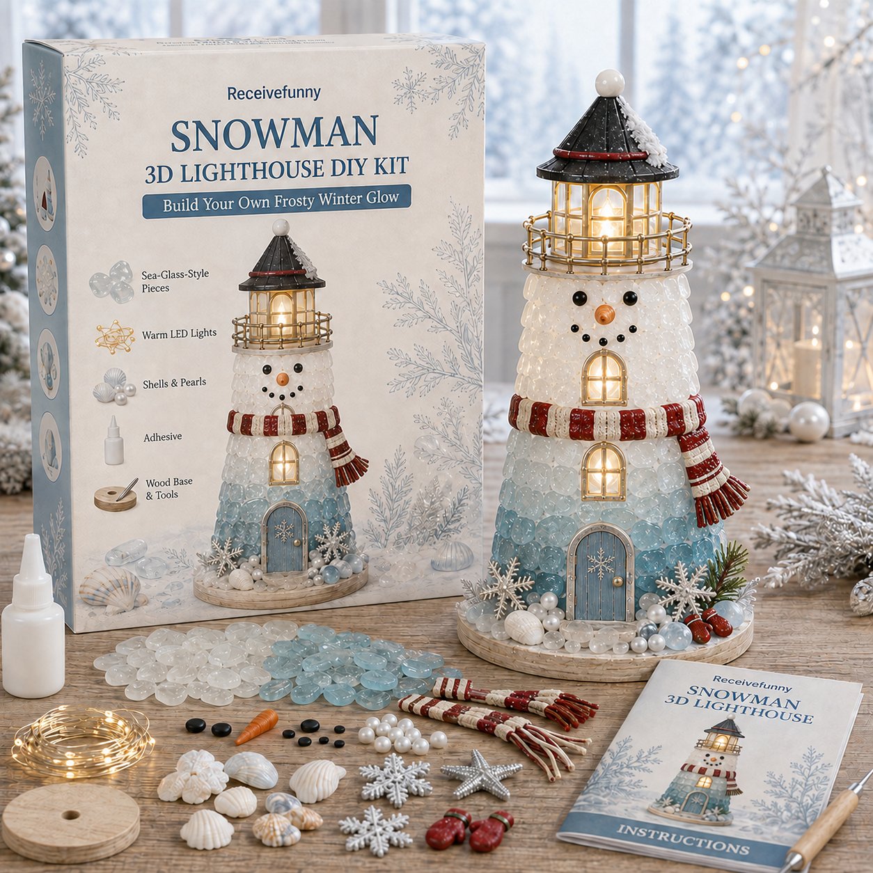 🎅🎅 2026 Christmas Gift 50% Off--🎄Beginner-Friendly DIY Lighted Christmas Character Sea Glass-Style Lighthouse Kit Collection | Complete Kit with Sea Glass-Style Pieces, LED Lights & Step-by-Step Guide Included 💕