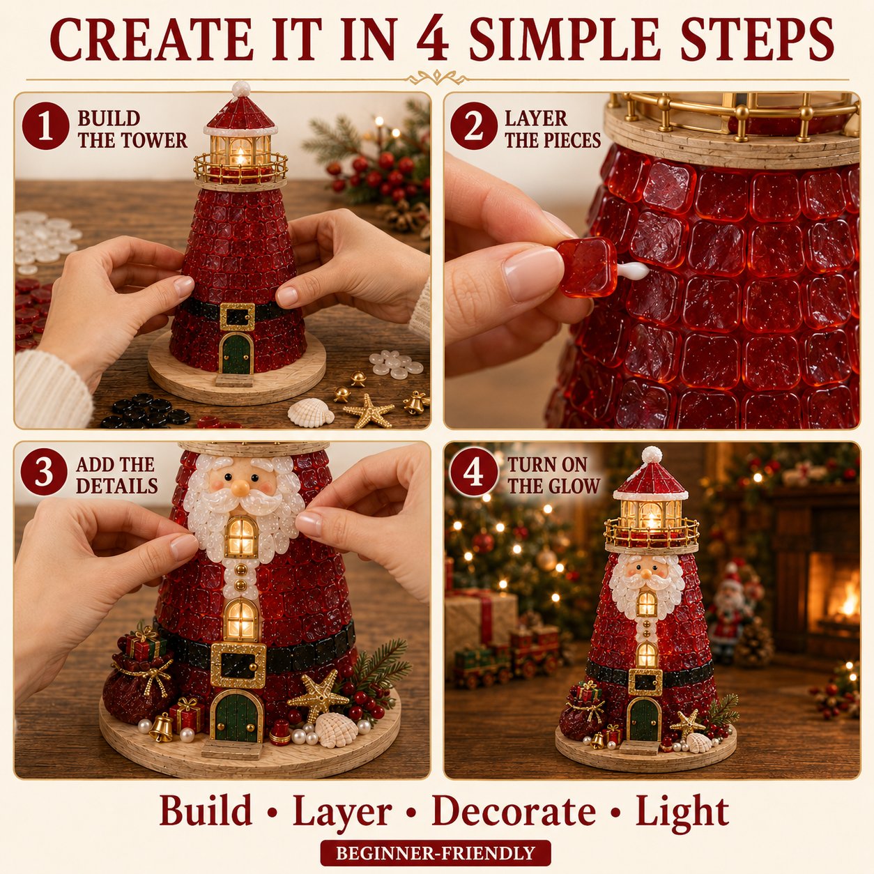 🎅 2026 Christmas Gift 50% Off--🎄Beginner-Friendly DIY Lighted Christmas Character Sea Glass-Style Lighthouse Kit Collection | Complete Kit with Sea Glass-Style Pieces, LED Lights & Step-by-Step Guide Included 💕