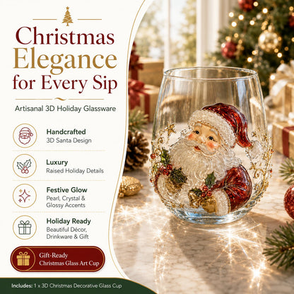 🎄🎄✨ 3D Christmas Glass Art Cup | Luxury Raised Holiday Glassware for Drinks, Decor & Christmas Gifts 🎁