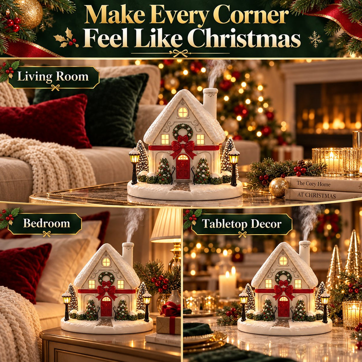 🏠 Christmas House Aroma Diffuser – Gentle Mist & Glowing Windows