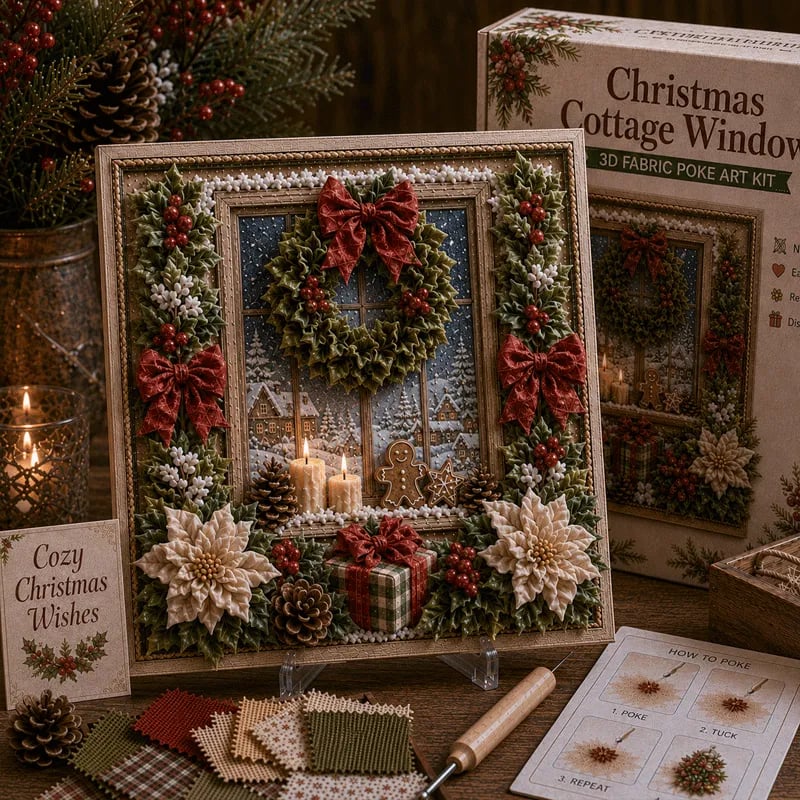 🔥🔥 LAST DAY 49% OFF – 🎄🧵 Premium 3D Christmas Fabric Poke Art Kit | No-Sew Holiday Craft with Pre-Punched Board, Fabric Squares & Display Stand 🎅✨