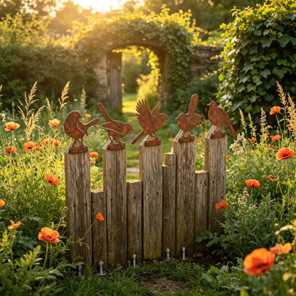 🐦5-Piece Lifelike Rusty Metal Bird Silhouettes Garden Art