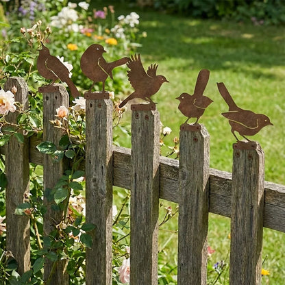 🐦🐦5-Piece Lifelike Rusty Metal Bird Silhouettes Garden Art