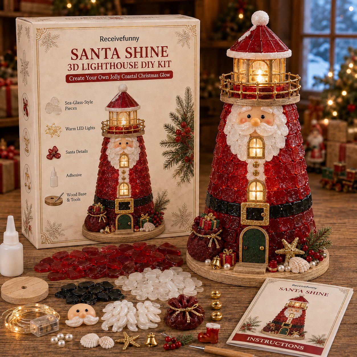 🎅🎅 2026 Christmas Gift 50% Off--🎄Beginner-Friendly DIY Lighted Christmas Character Sea Glass-Style Lighthouse Kit Collection | Complete Kit with Sea Glass-Style Pieces, LED Lights & Step-by-Step Guide Included 💕