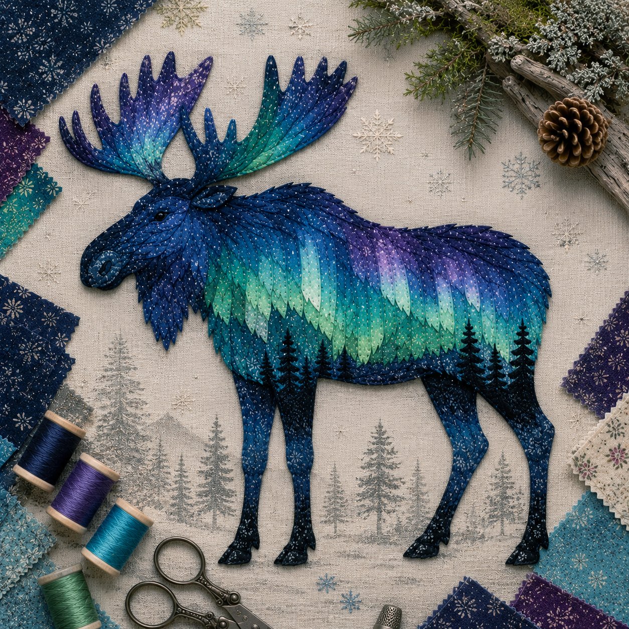 ⏳🌌Last Day 50% OFF - 🐺Northern Lights Wildlife DIY Patchwork Kit