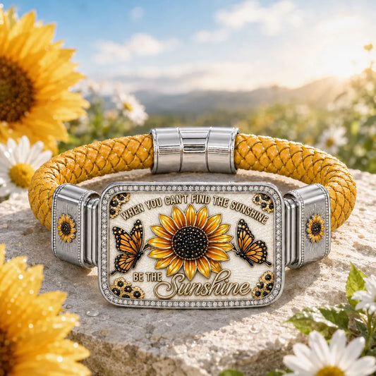 🌻Sunflower & Butterfly “Be the Sunshine” Inspirational Braided Bracelet – Yellow Floral Statement Jewelry