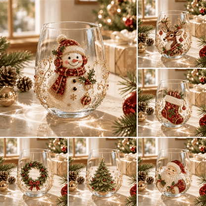 🎄🎄✨ 3D Christmas Glass Art Cup | Luxury Raised Holiday Glassware for Drinks, Decor & Christmas Gifts 🎁