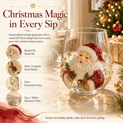 🎄🎄✨ 3D Christmas Glass Art Cup | Luxury Raised Holiday Glassware for Drinks, Decor & Christmas Gifts 🎁