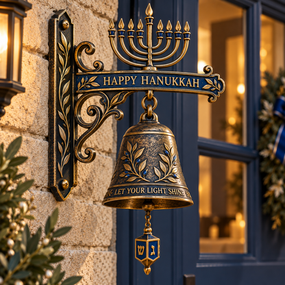 🕎🕎 Hanukkah Dreidel Pull Bell — Let Your Light Shine Antique Door Bell