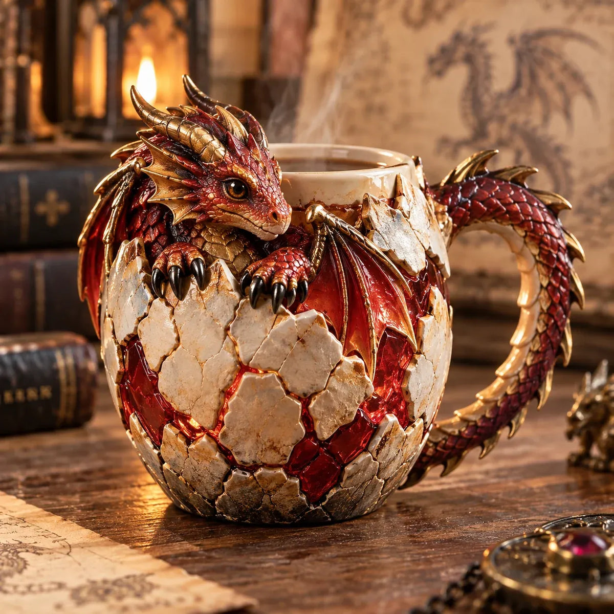 ⏳ Last Day 50% OFF – 🐉 Dragonbound RealmsTM Sculpted Dragon Mug Collection | 6 Fantasy Realm Designs with Raised 3D Dragon Details ☕