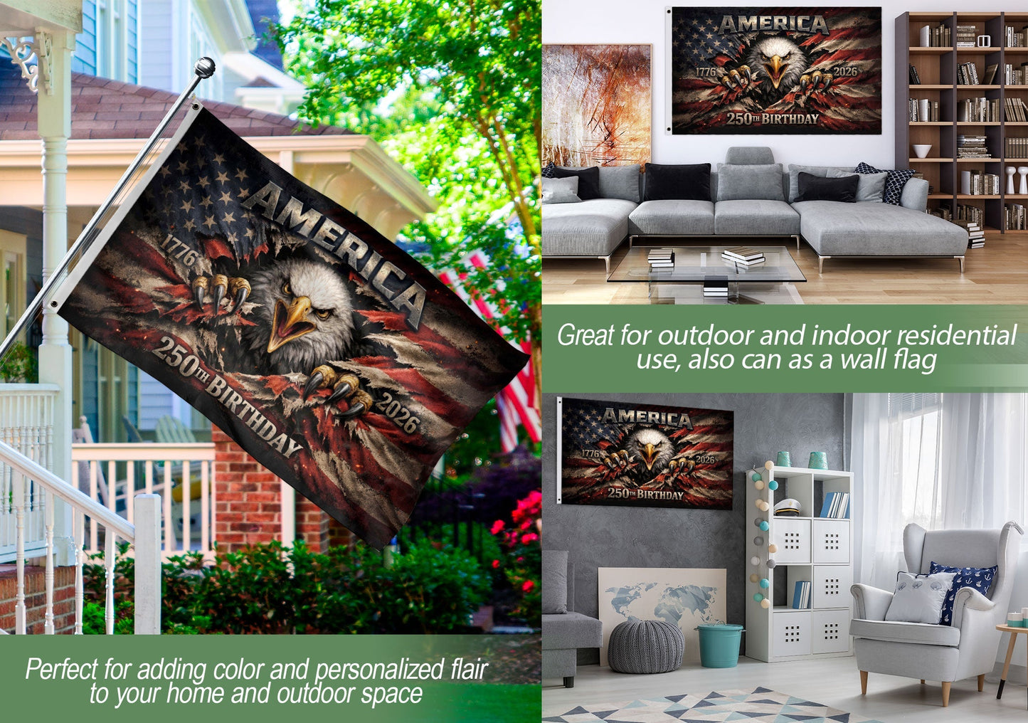 🦅1776-2026 USA 250th Anniversary Flag – Patriotic Eagle Double Sided House Flag
