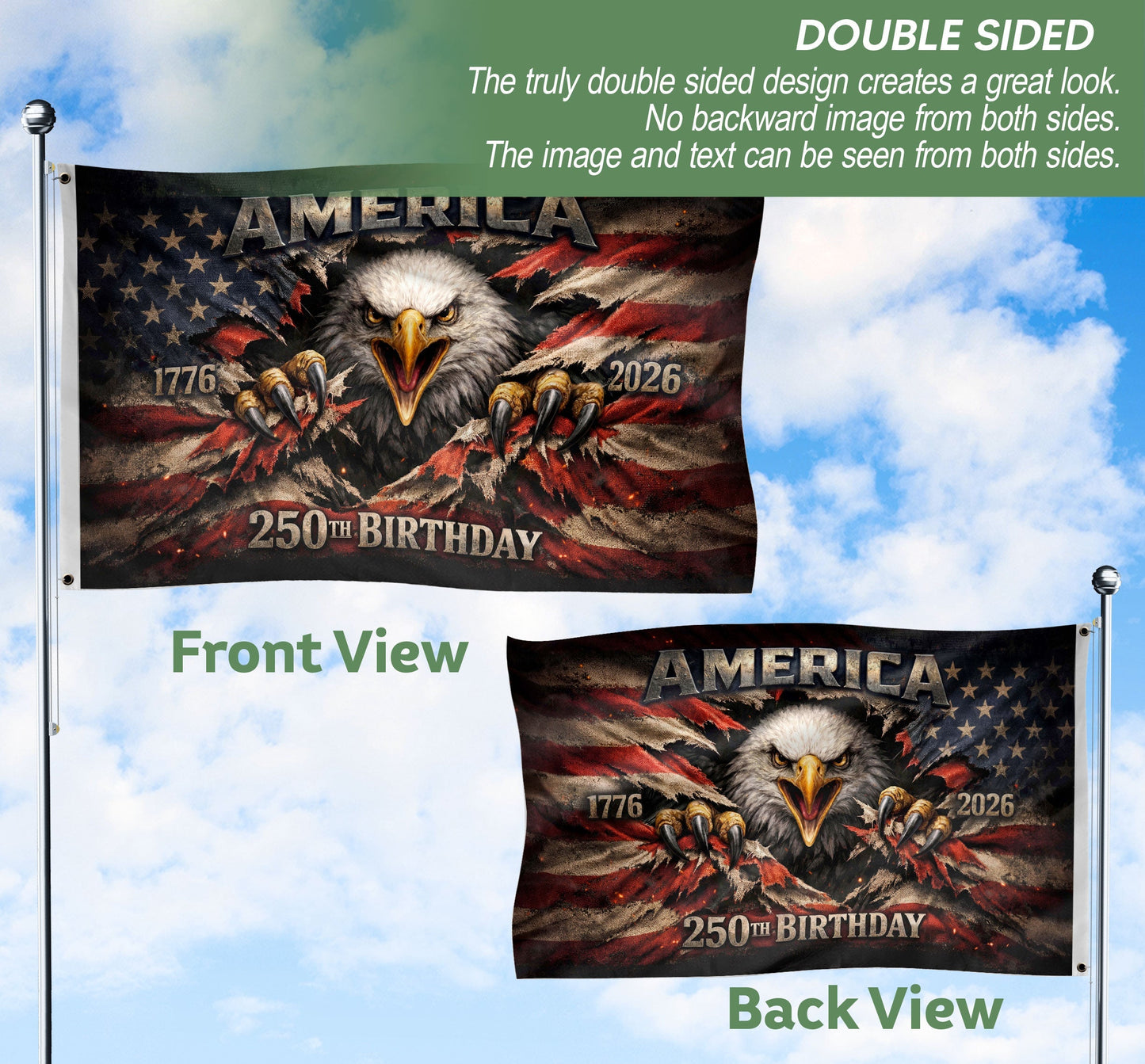 🦅1776-2026 USA 250th Anniversary Flag – Patriotic Eagle Double Sided House Flag