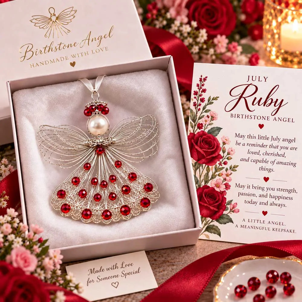 ⏳⏳⏳ Last Day 50% OFF – 👼Handmade Birthstone Angel Wire Ornament |12 Meaningful Birthstone Colors with Keepsake Card ✨