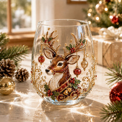 🎄🎄✨ 3D Christmas Glass Art Cup | Luxury Raised Holiday Glassware for Drinks, Decor & Christmas Gifts 🎁