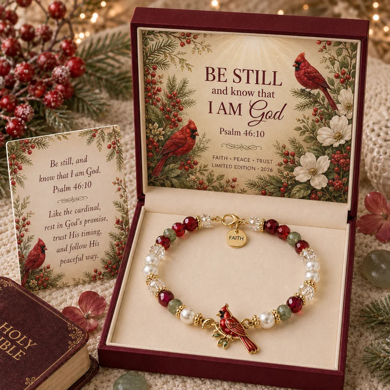 🎅 2026 Christmas Gift 50% Off--✝️ Psalm 46:10 Faith Bracelet | Limited Edition 2026 Christian Jewelry with 7 Meaningful Nature Symbols, Gemstone-Style Beads & Scripture Gift Box 🤍