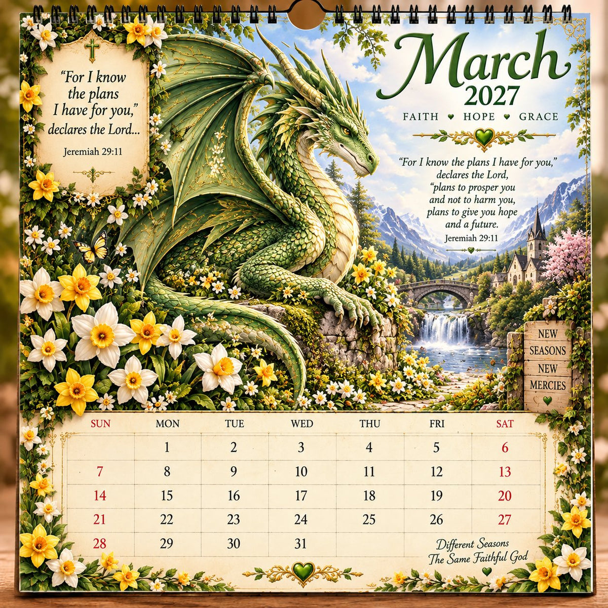 🔥🔥LAST DAY 50% OFF - 🐉📖2027 Dragon Seasons of Faith Calendar – 12 Fantasy Dragons, Scripture & Seasonal Christian Art