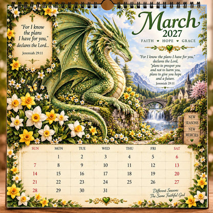 🔥🔥LAST DAY 50% OFF - 🐉📖2027 Dragon Seasons of Faith Calendar – 12 Fantasy Dragons, Scripture & Seasonal Christian Art