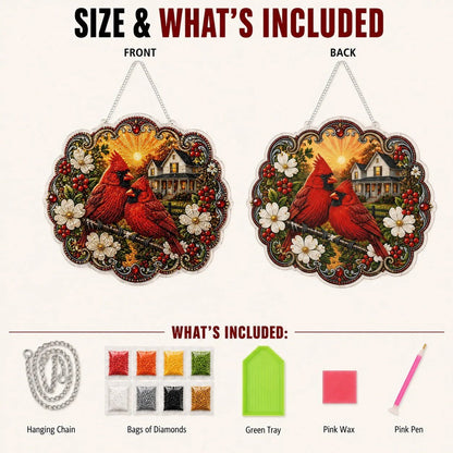 ✨🐦Beginner-Friendly-🐦Cardinals & Sunrise Diamond Art Hanging Ornament Kit
