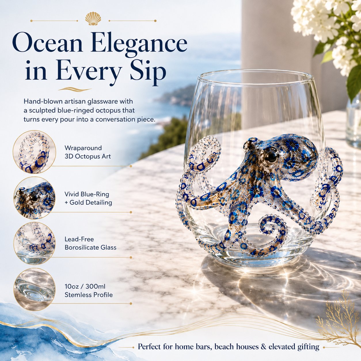 🎁🎁The Perfect Beach House Gift 🌊3D Ocean Animal Artisan Glassware Collection