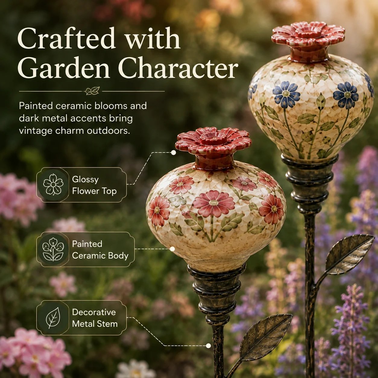 🎅🎅 2026 Christmas Gift 50% Off--🌺 Vintage Ceramic Hummingbird Feeder Garden Stake — Handcrafted Floral Bird Feeder Decoration