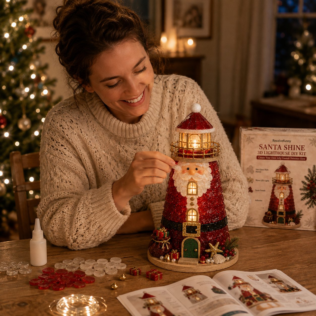 🎅 2026 Christmas Gift 50% Off--🎄Beginner-Friendly DIY Lighted Christmas Character Sea Glass-Style Lighthouse Kit Collection | Complete Kit with Sea Glass-Style Pieces, LED Lights & Step-by-Step Guide Included 💕
