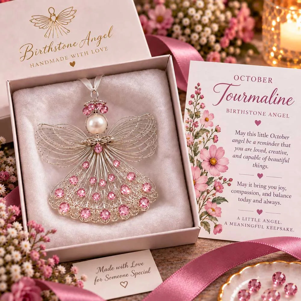 ⏳⏳⏳ Last Day 50% OFF – 👼Handmade Birthstone Angel Wire Ornament |12 Meaningful Birthstone Colors with Keepsake Card ✨