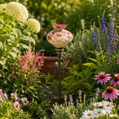🎅🎅 2026 Christmas Gift 50% Off--🌺 Vintage Ceramic Hummingbird Feeder Garden Stake — Handcrafted Floral Bird Feeder Decoration